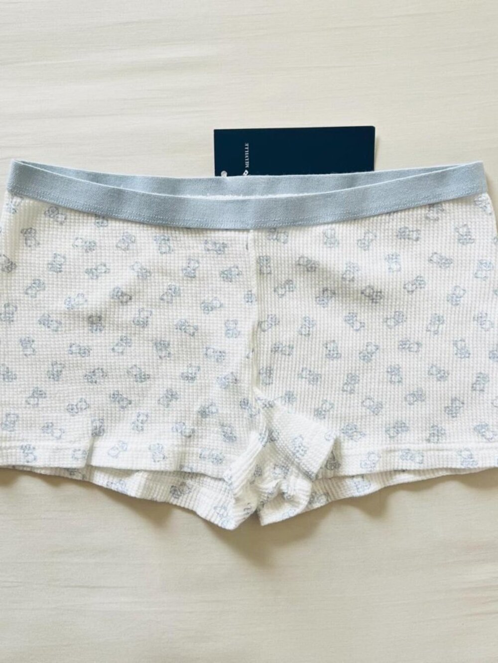 BNWT Brandy Melville-John Galt white and baby blue thermal waffle boy shorts